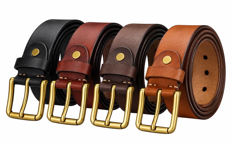 Premium Genuine Leather Belts — Four-Color Collection: Black, Bordeaux, Dark Brown & Cognac, Brass Pin Buckles